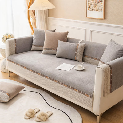 1-Piece Two-Tone Chenille Non-Slip Sofa Protector Pad for Seat, Backrest or Armrest, Pet-Friendly and Washable