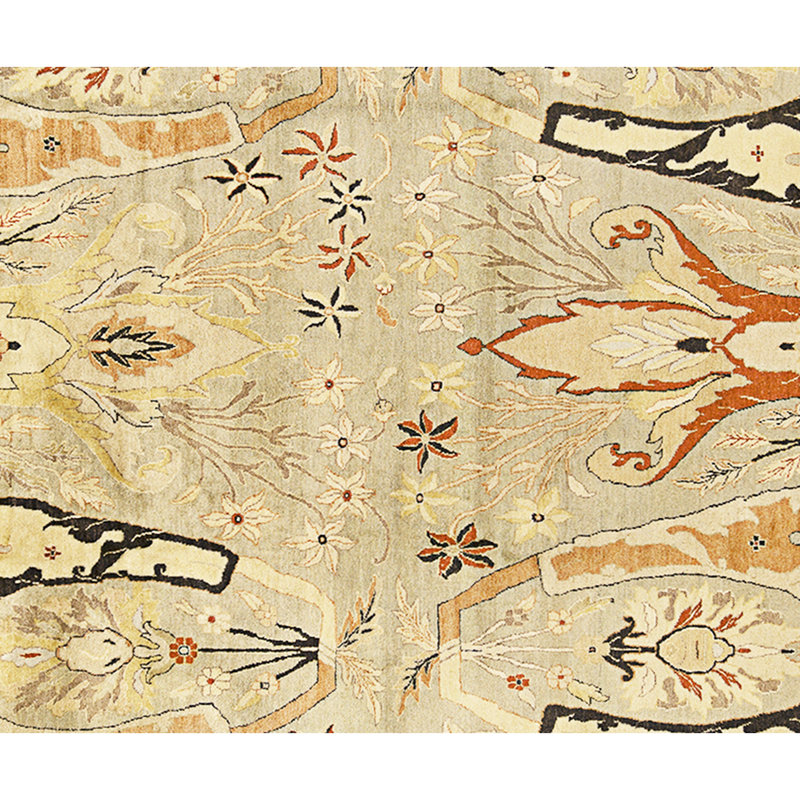 High-Quality Hand-Knotted Green And Ivory Area Rug