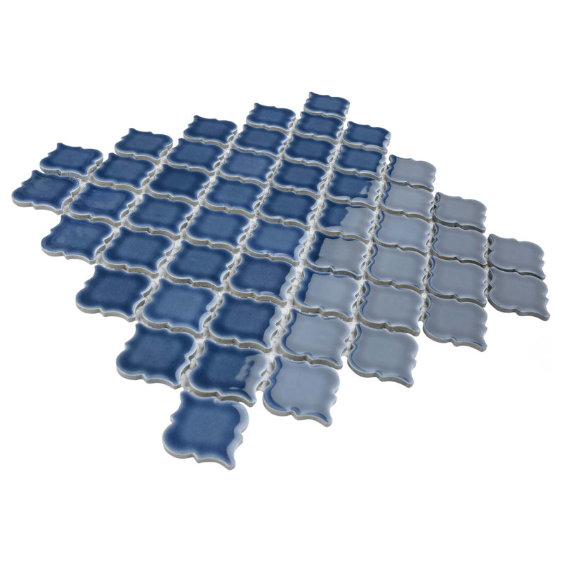 Hudson Tangier 2" x 2" Porcelain Arabesque Mosaic Wall & Floor Tile, Denim Blue