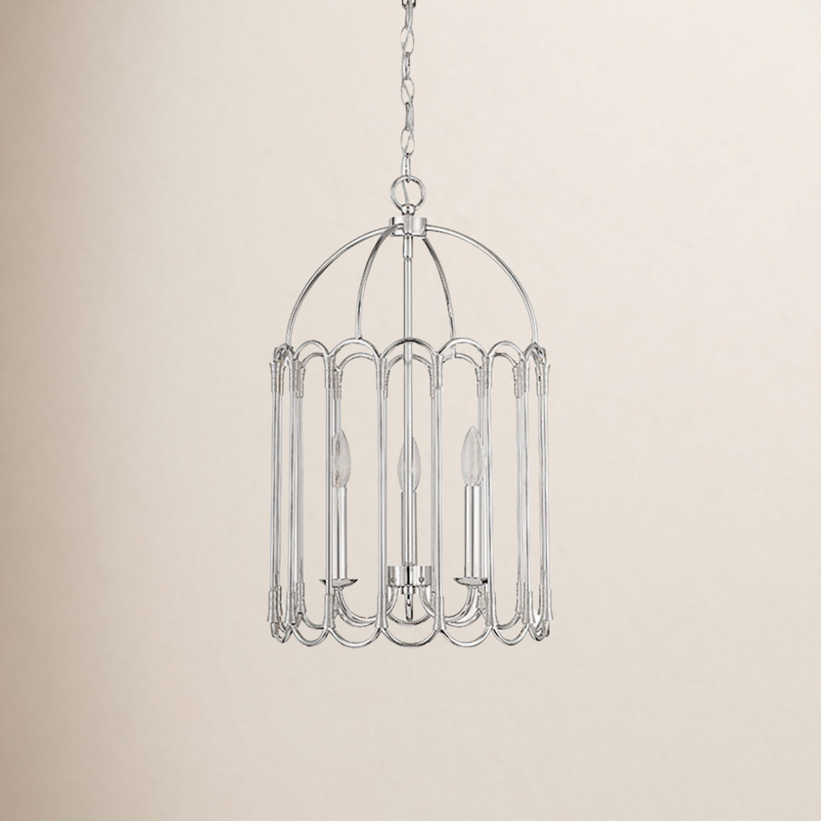 Argente Wrought Iron 3-Light Chandelier, Polished Nickel