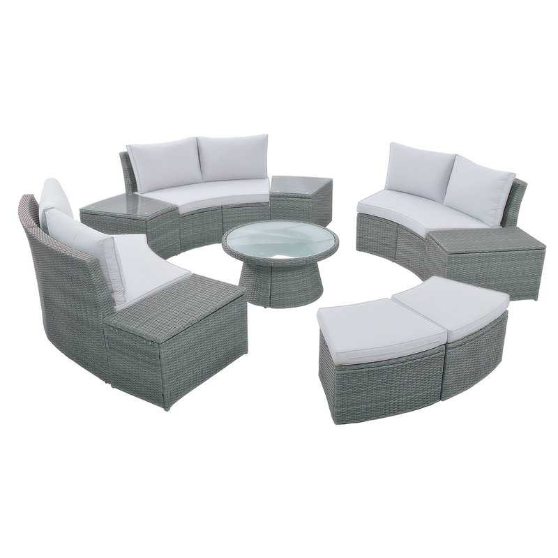 Ensemble de canapé modulaire d'extérieur en rotin 10 pièces, ensemble de conversation en osier PE pour une combinaison libre