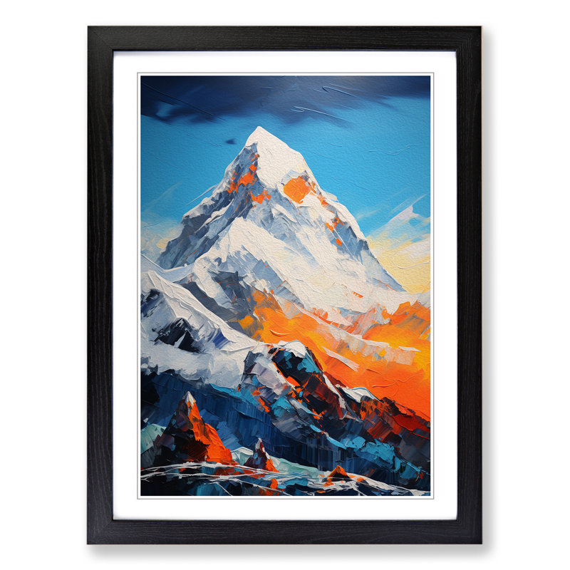 Mount Everest Action Painting - Single Picture Frame Print on Wood, Black Framed, 64cm H x 46cm W x 2cm D