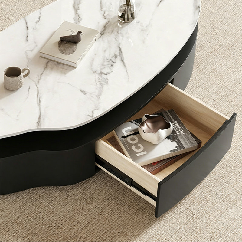 Table basse moderne et simple, 13.18" H x 47.24" L x 23.62" W, White/Gray/Black, Marble