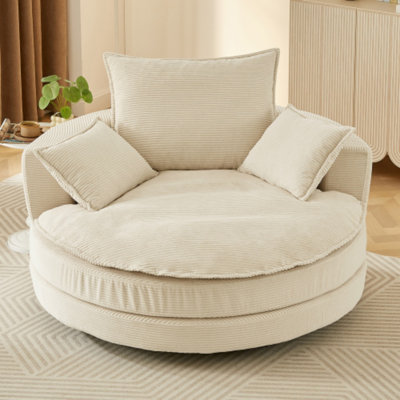 Fauteuil demi-tonneau pivotant de 57,5 po - Coussin double couche et 3 coussins amovibles - Chaise ronde moderne pour le salon et le bureau