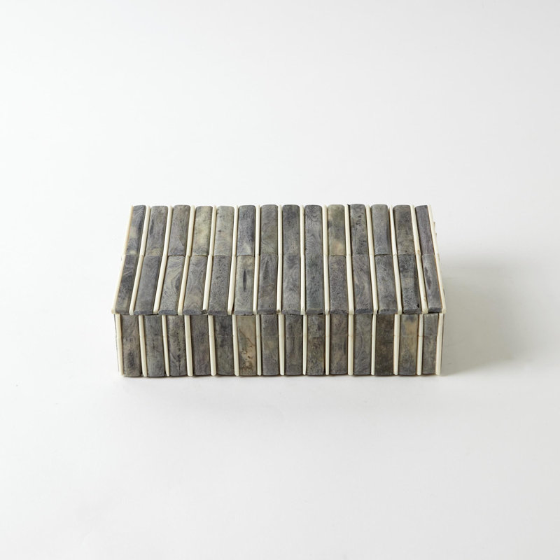 Bone Wood Decorative Box, 2" H x 5" W x 9" D