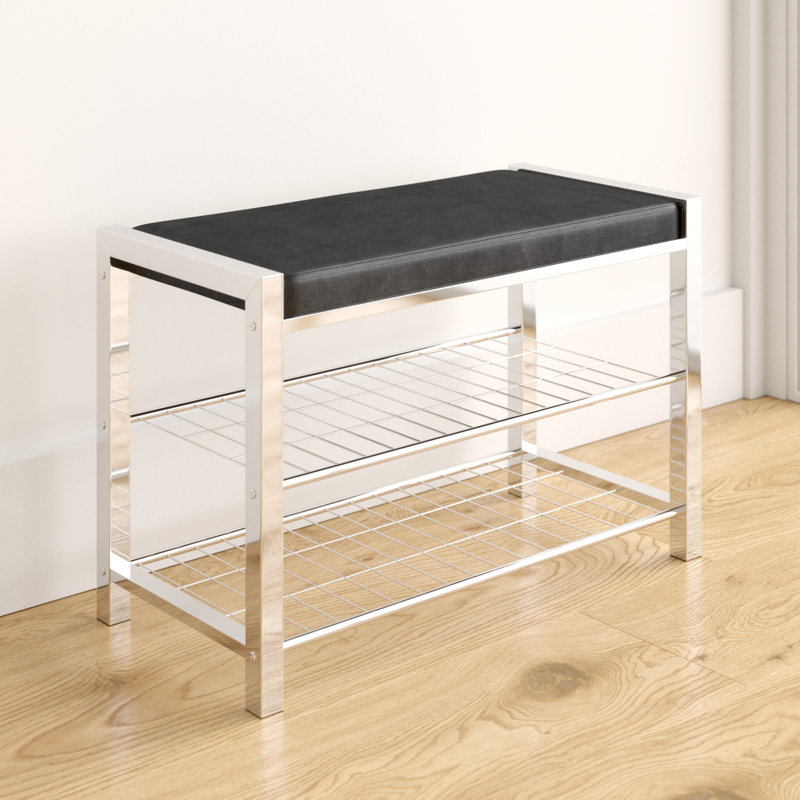 6 Pair Shoe Storage Bench, Black/Silver