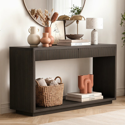 Canapé-lit à console longue cannelé l 59,8 po avec 2 tiroirs et placage en bois naturel