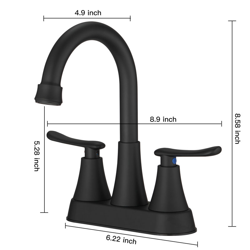 Robinet de lavabo de salle de bain central noir à 4 poignées avec ensemble de drain Fineline, Noir mat