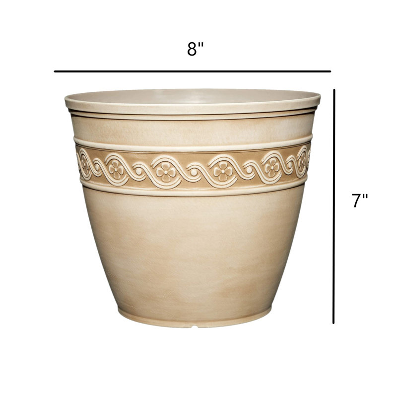 Milahn Resin Round Pot Planter, Concrete Gray, 7" H x 8" W x 8" D