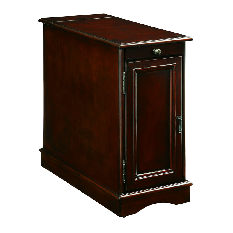 Multifunctional Nightstand In Cherry With And Cup Holder Storage Compartment Rectangular Side Table, Cherry