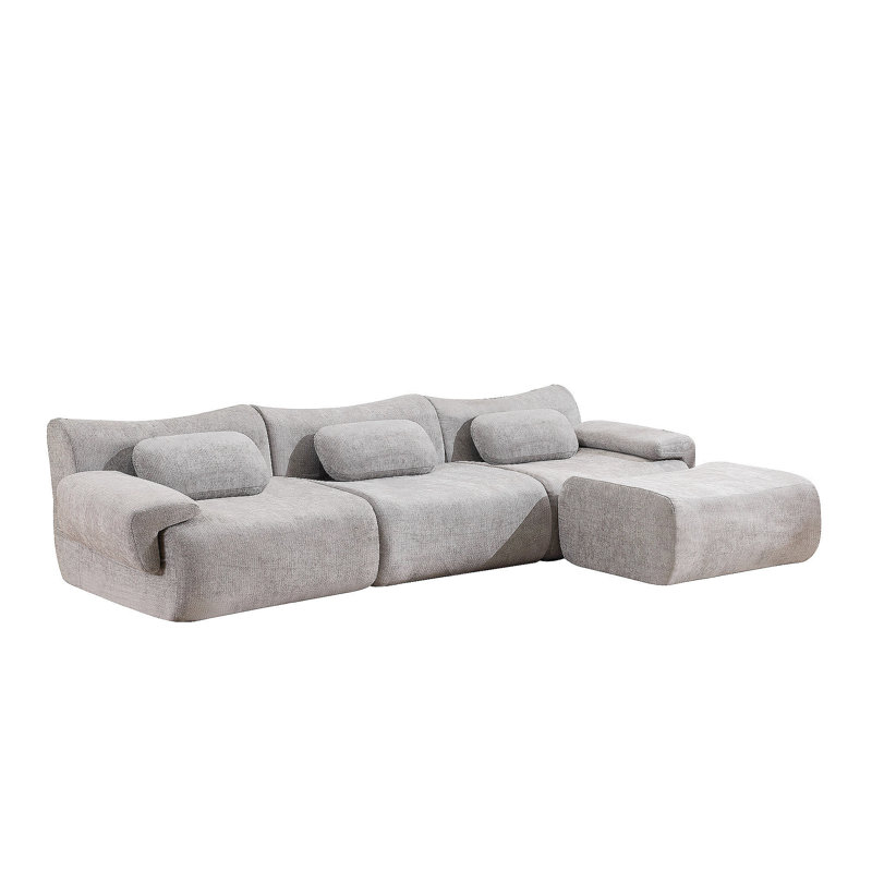 Combinaison modulaire, forme de joint en bambou, fauteuil, très grande compression et assise profonde en chenille 3 + 1 places (avec 3 coussins)
