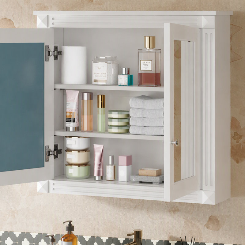 Armoire à pharmacie murale 91 x 71 cm (36 x 28 pouces), avec 2 miroirs et 2 tablettes réglables., Blanc