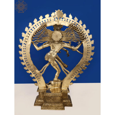 34" Large Brass Nataraja Statue | Handcrafted Dancing Shiva Floor Sculpture for Meditation Room & Grand Entryway
