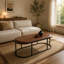 Oval Faux Leather Coffee Table, Upholstered Center Table with Metal Base