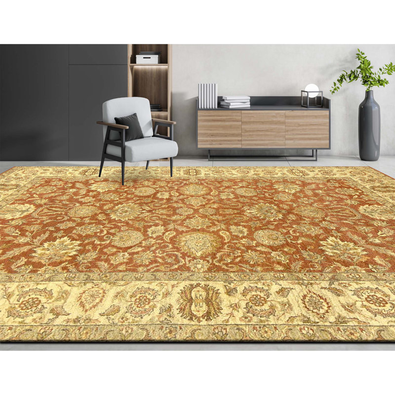 Hand Knotted Wool Oriental Area Rug in Rust And Ivory