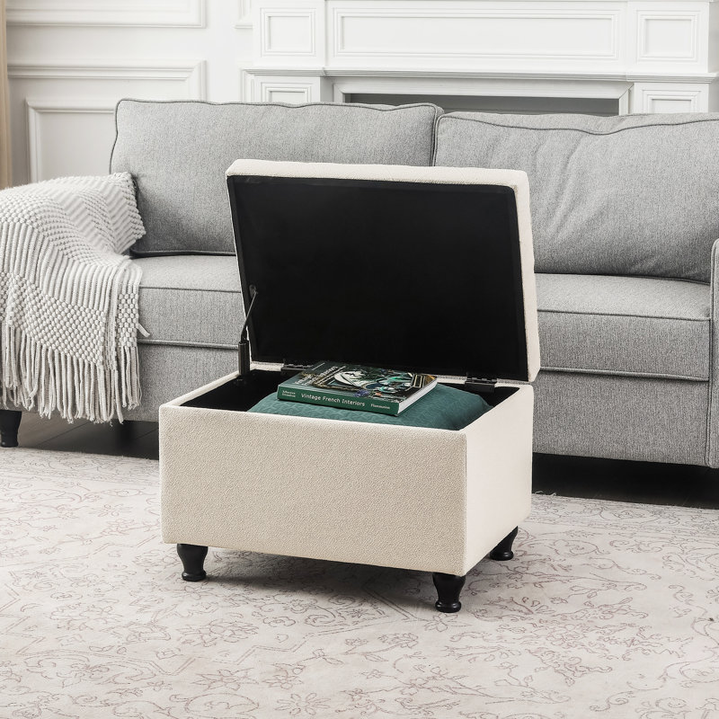 24 Inches Upholstered Storage Ottoman, Beige