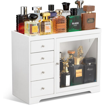 Organisateur de parfum à grande capacité à 5 niveaux avec rangement à 4 tiroirs, blanc
