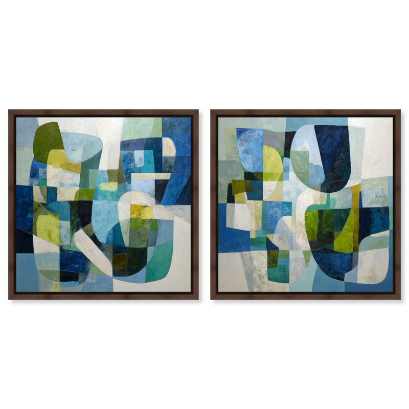 Ensemble de décorations murales bleues Tectonic Blue Duo par Art Remedy, galerie tendue, 16 x 16, Toile tendue avec châssis