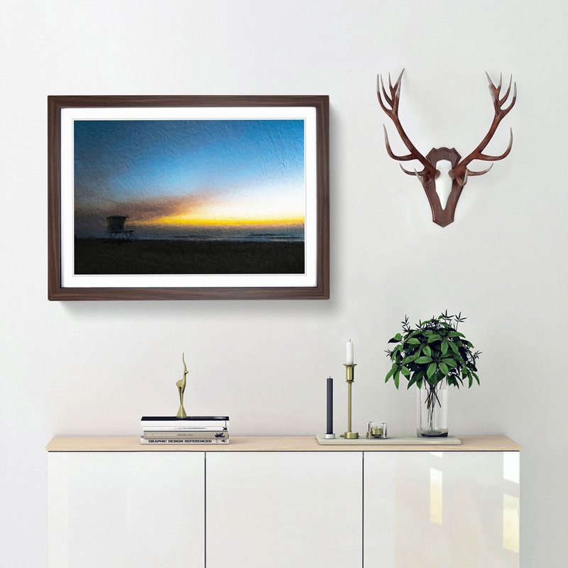 Lifeguard Tower on Carlsbad Beach - Picture Frame Painting Print, 27cm H x 36cm W x 2cm D, Walnut Framed