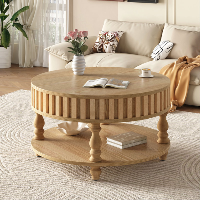 Table basse avec rangement Mid-Century, Bois naturel