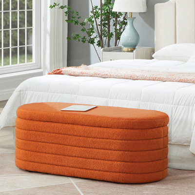 Banc de rangement moderne avec repose-pieds ovale, banc rembourré avec rangement en tissu Teddy Boucle Teddy
