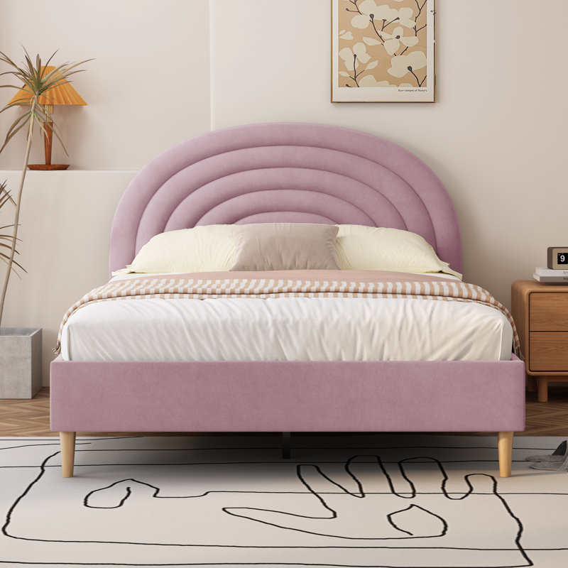 Lit tapissier festonné Halis, Velours rose, Double