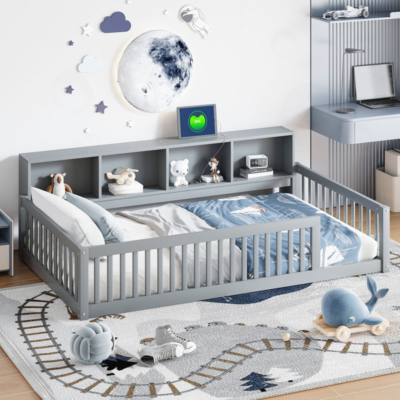 Lit sur pied avec ports USB, Gris