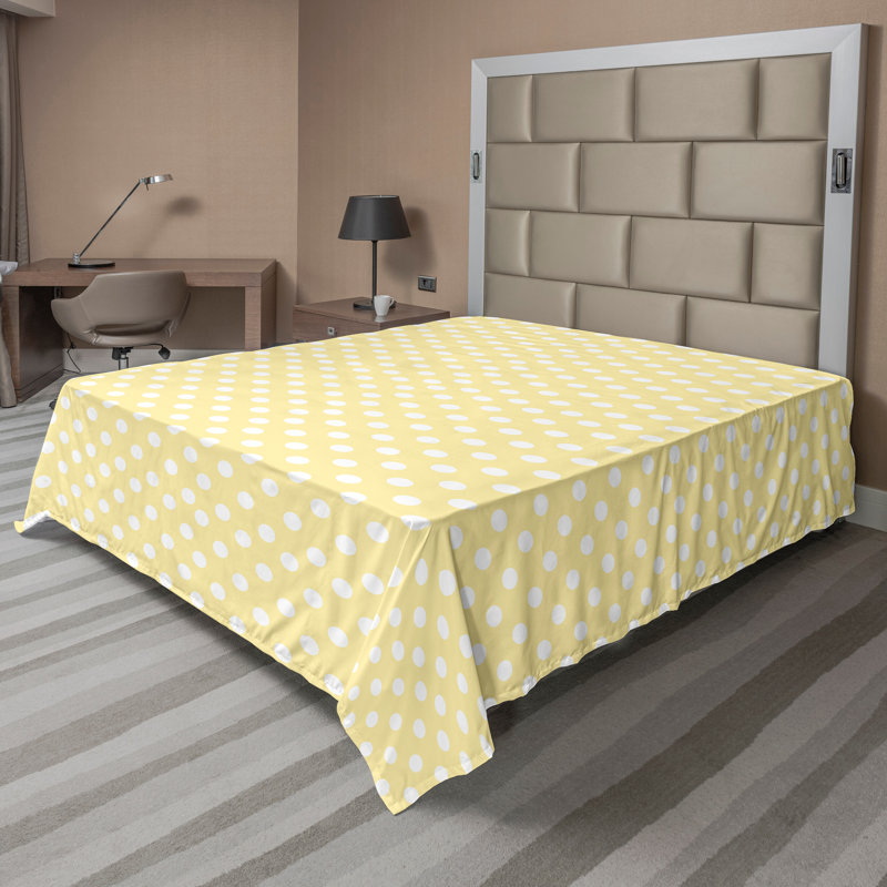 Ambesonne Vintage Top Flat Sheet Colorful Retro Floral Tiles, Pink/Blue/Green Polka Dots, Full Flat Sheet