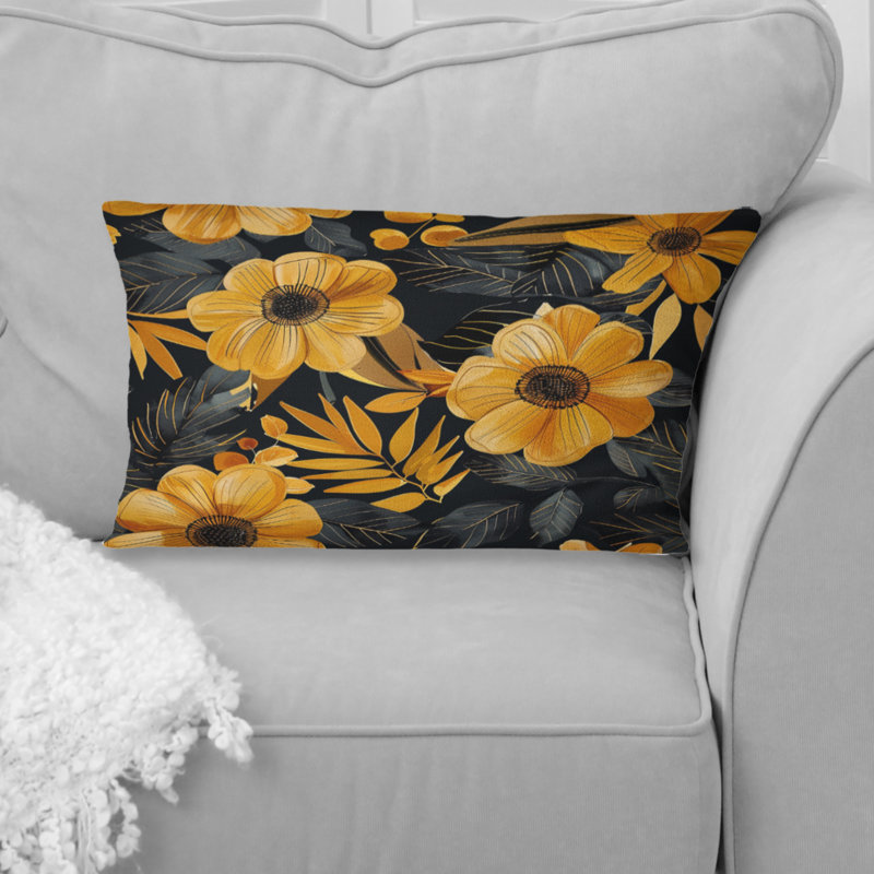 Coussin lombaire avec fleurs tropicales orange et vert II