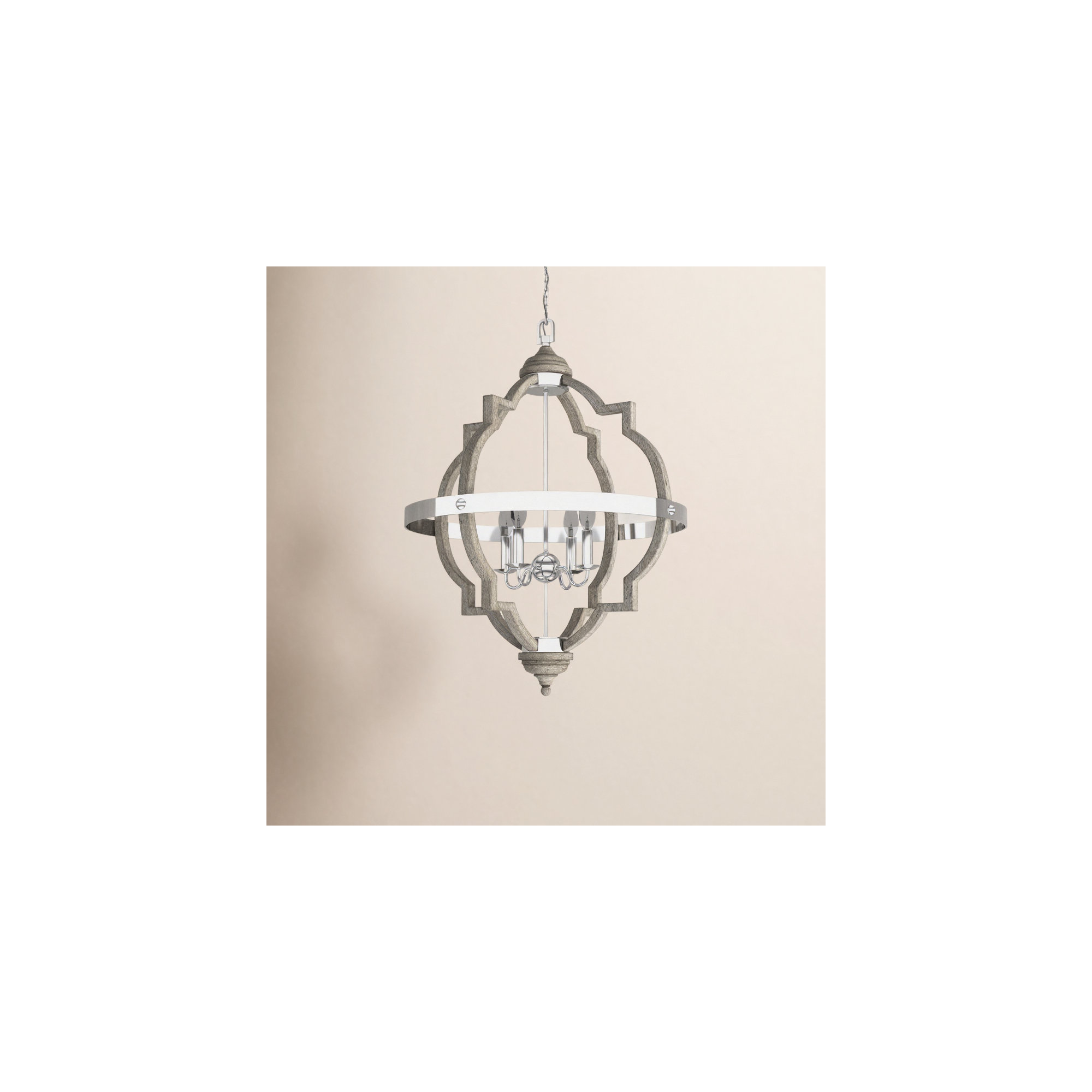Freemont 4 - Light Metal Dimmable Lantern Chandelier, Not Included, Washed Pine
