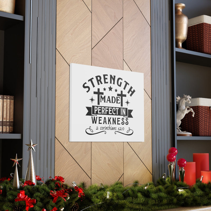 «Perfect In Weakness» 2: Corinthiens 12: 0 étoiles verset biblique sur toile, art mural chrétien, H 18 po x l 24 po