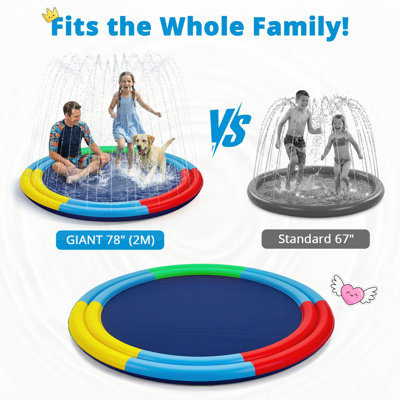 78" Extra Large Non-Slip Splash Pad for Kids & Dogs, Portable Pet Water Sprinkler Mat