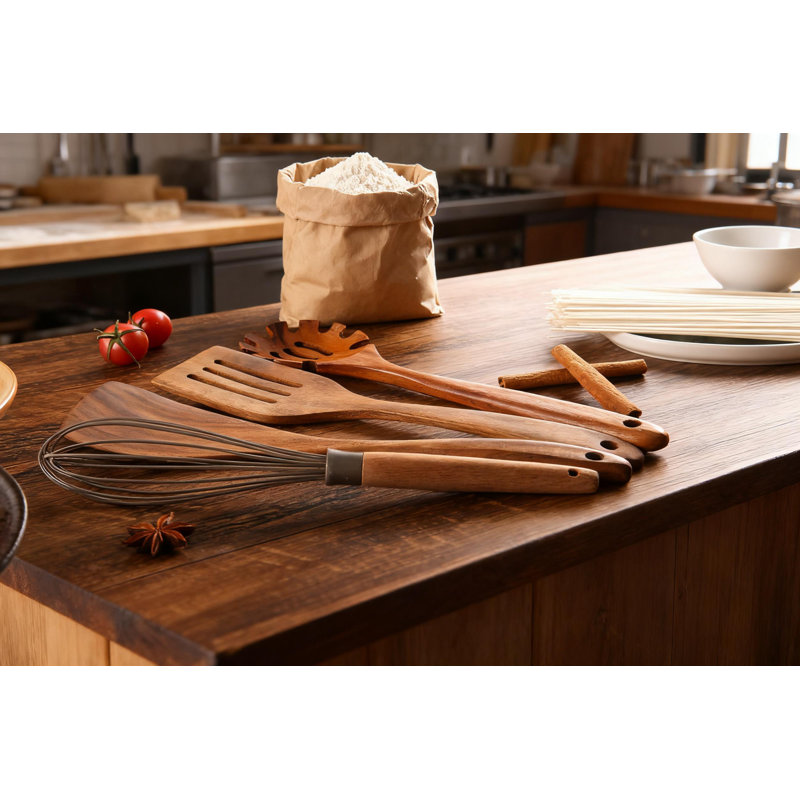 10-Piece Natural Teak Wooden Utensil Set For Cooking, Non-Stick Safe Wood Spoons And Kitchen Tools With Comfort Grip