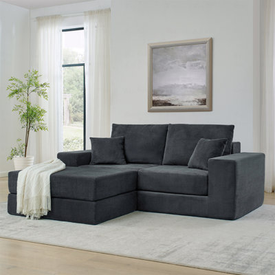 Modular Cloud Sectional Couch, Modern Upholstered L-Shaped Sofa With Removable Ottoman, Deep Seat Sleeper Couch With Throw Pillows