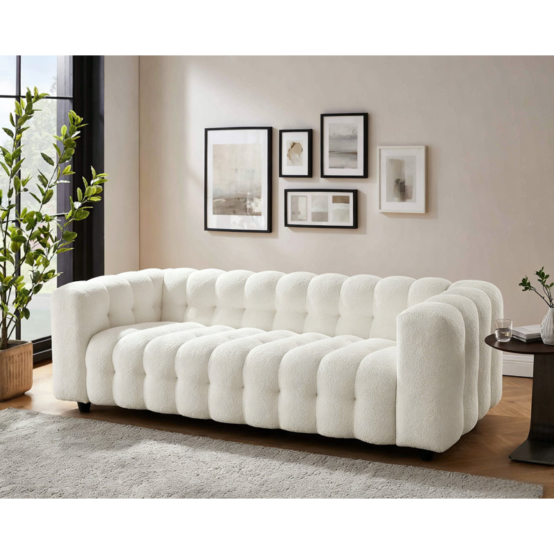 Lavance 89.4" W Tufted Bouclé Sofa, Cream White
