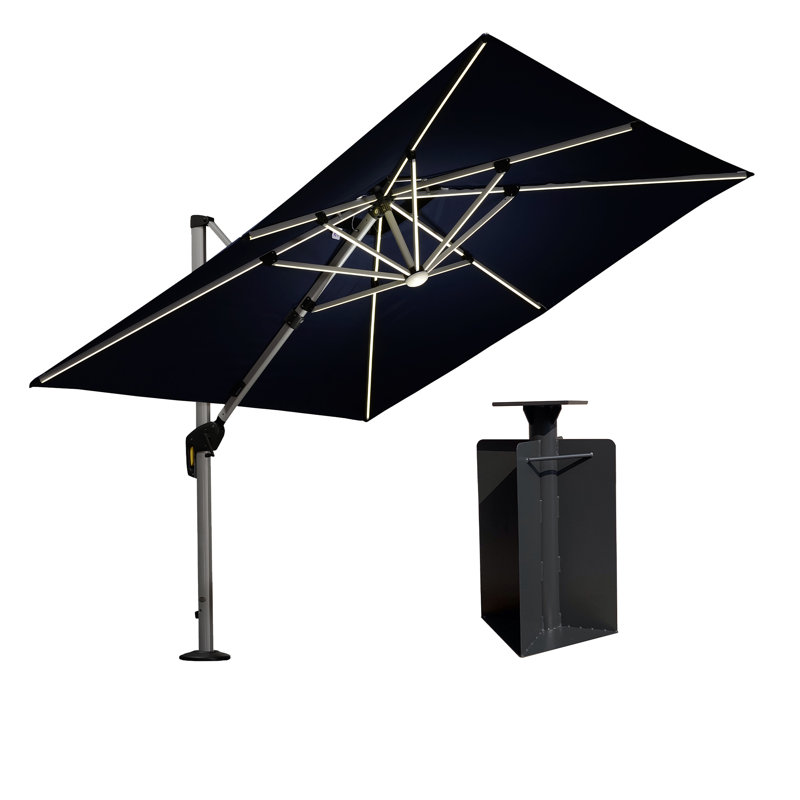 Parasol en porte-à-faux 9 pi carré avec base en terre, bleu marine, Bleu marine