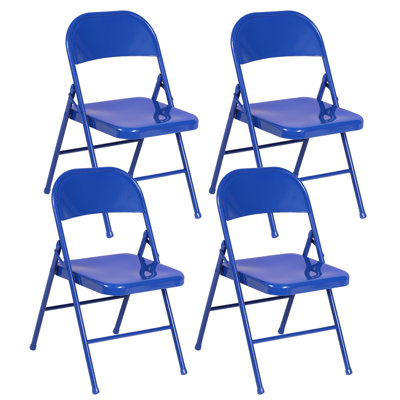 Set of 4 Heavy-Duty Steel Blue Folding Chair – Portable Metal Seat, Extra Guest Chair, Dining, Office, Patio, Event & Conference Seating Solution