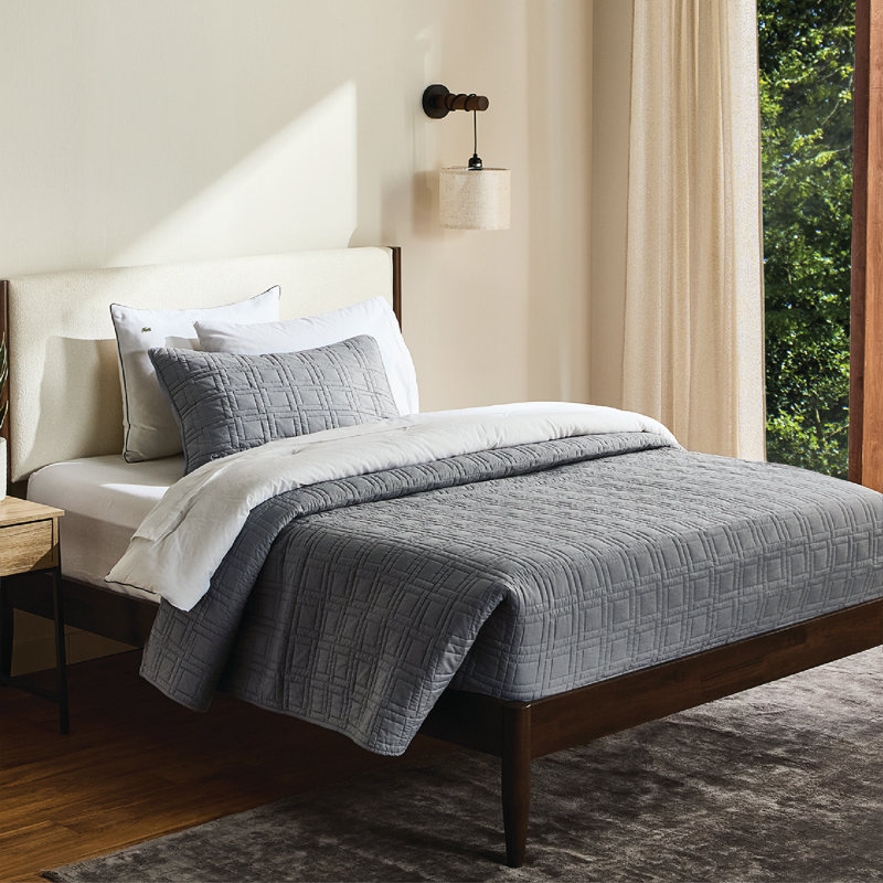 Lacoste Logo 100% Cotton Quilt Set, Gray, Twin Quilt + 1 Standard Sham
