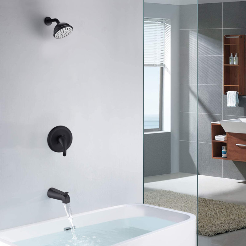 Ensemble de pomme de douche à une poignée et fonctions simples avec bec de baignoire (valve incluse)