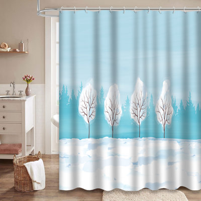 Watercolor Winter Snow Christmas Tree Shower Curtain with 12 Hooks