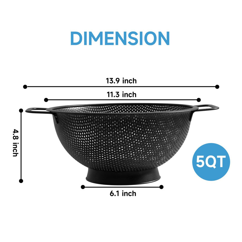 Passoire noire pour la cuisine, 5QT