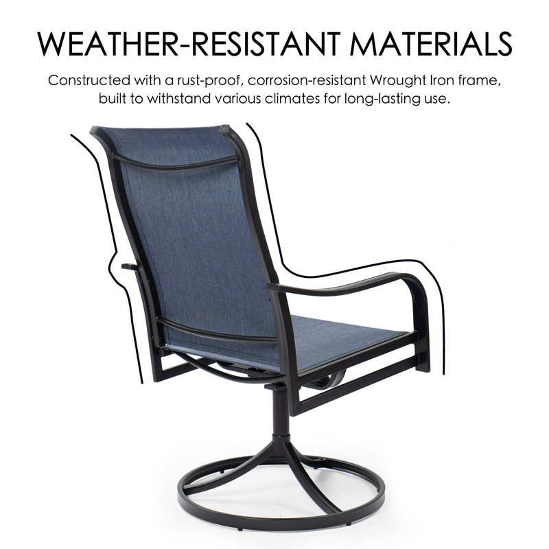 Ensemble de 2 chaises de salle à manger pivotantes pour l'extérieur Kozyard avec tissu en textilène respirant, structure en métal thermolaqué, chaises de patio pour le jardin, le balcon, le porche, le bord de la piscine, bleu marine