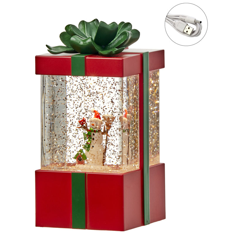 6" Red and Green LED Snowman Water Globe