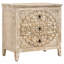 Armoire mandala à 3 tiroirs en bois blanc vieilli pour le rangement de la chambre à coucher