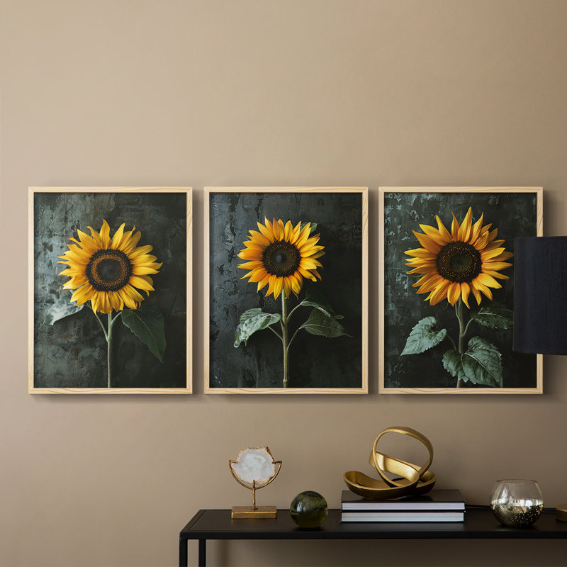 Étude florale CLXVIII - Ensemble de 3 estampes numériques - Prêt à accrocher, Encadré naturel, H 10 po x l 8 po