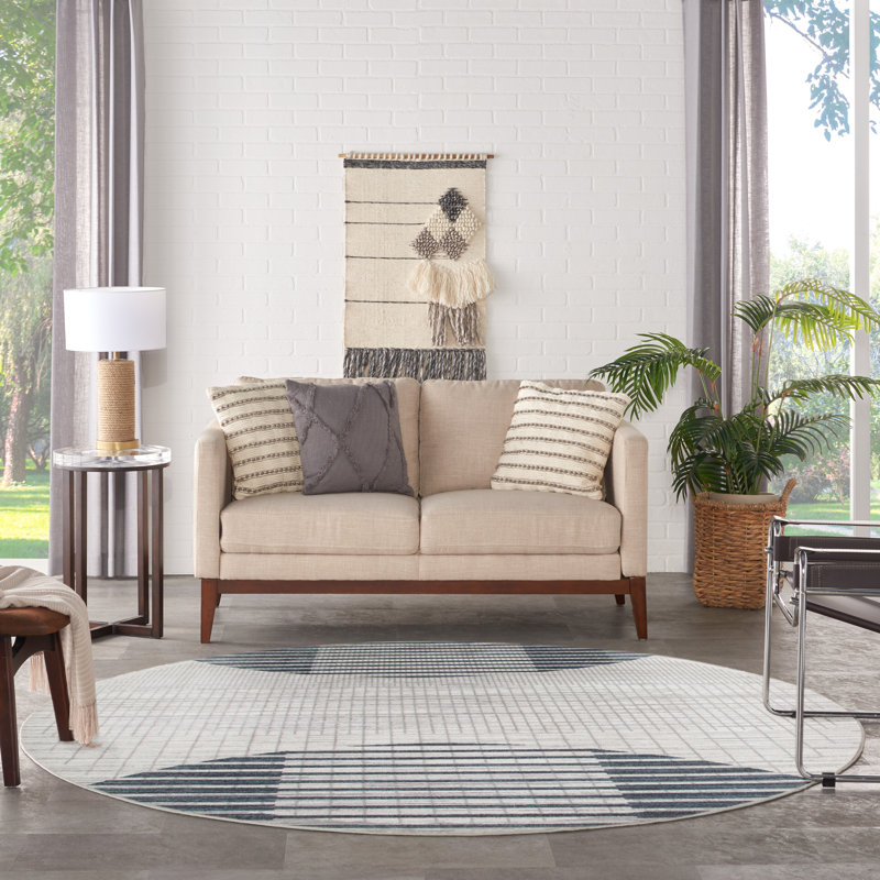 Tapis géométrique ivoire Aulika, Rond 8 pi
