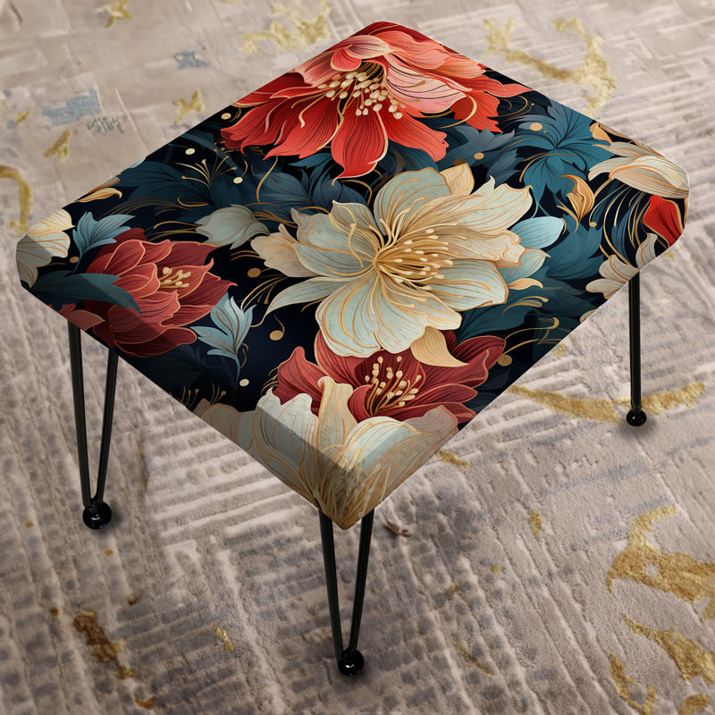 Red and Gold Contemporary Fusion Floral Delight - Repose-pieds rectangulaire floral