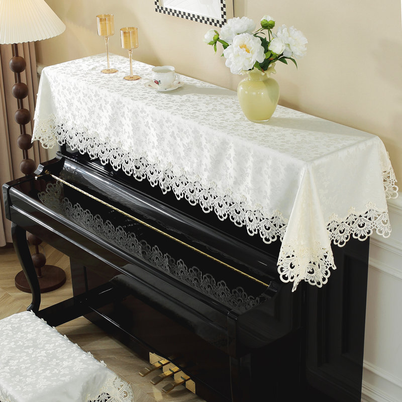 Housse supérieure jacquard rectangulaire et nappe à bord large en dentelle, L 82 po x l 31,5 po