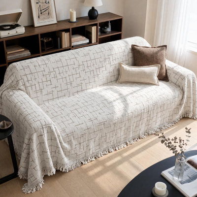 Couch Cover for Sofa, Chenille Sofa Cover, 71"x 91" Lines Beige