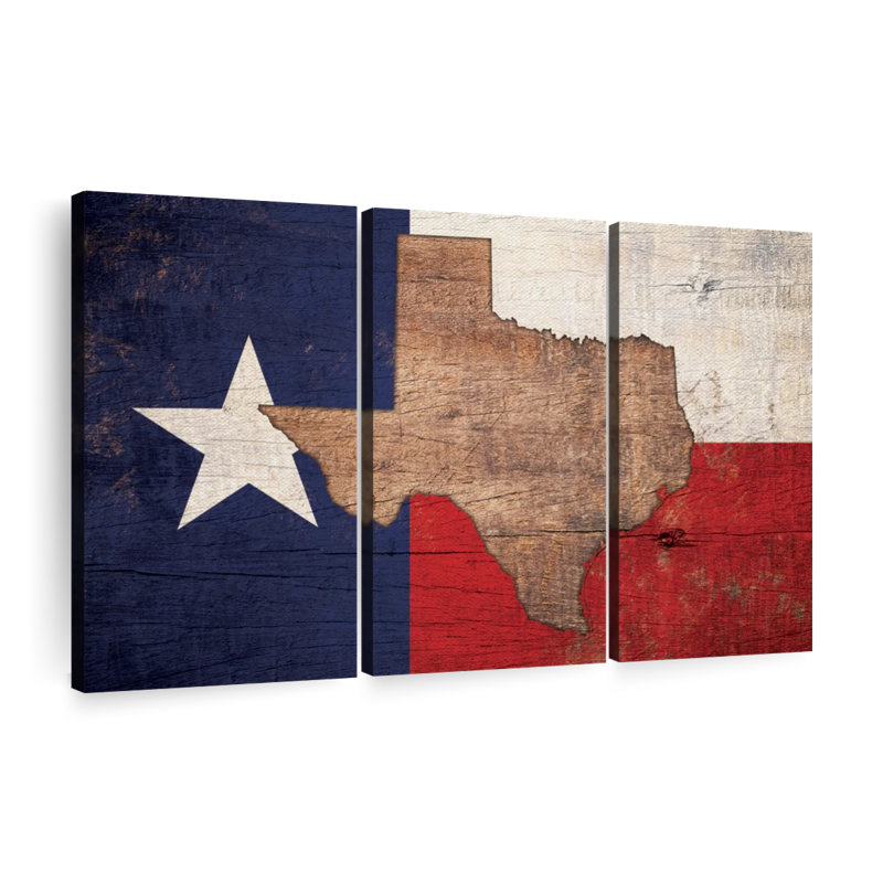 Carte d'État sur le drapeau du Texas, 3 pièces, H 36 po x l 57 po x P 1,25 po